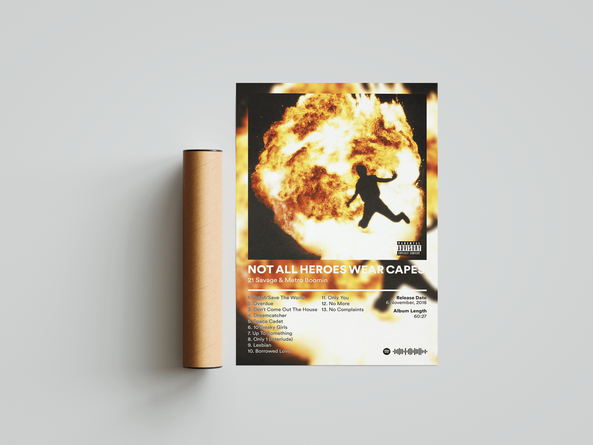 21 Savage 'NOT ALL HEROES WEAR CAPES' Album Poster - Posters, Prints & Wall Art | HYPE Posters