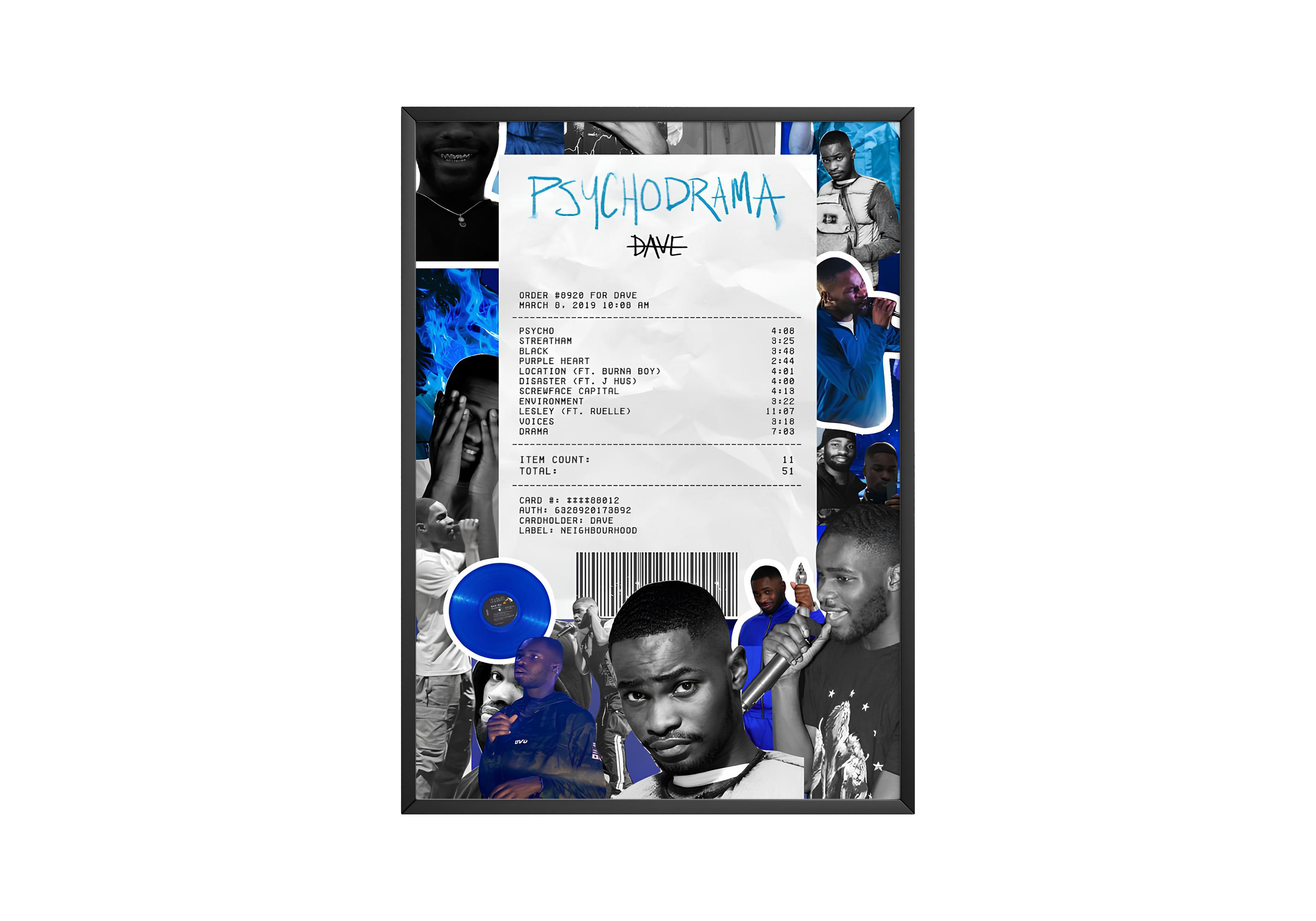 Dave - "PSYCHODRAMA" Receipts Album Poster | Hype Posters