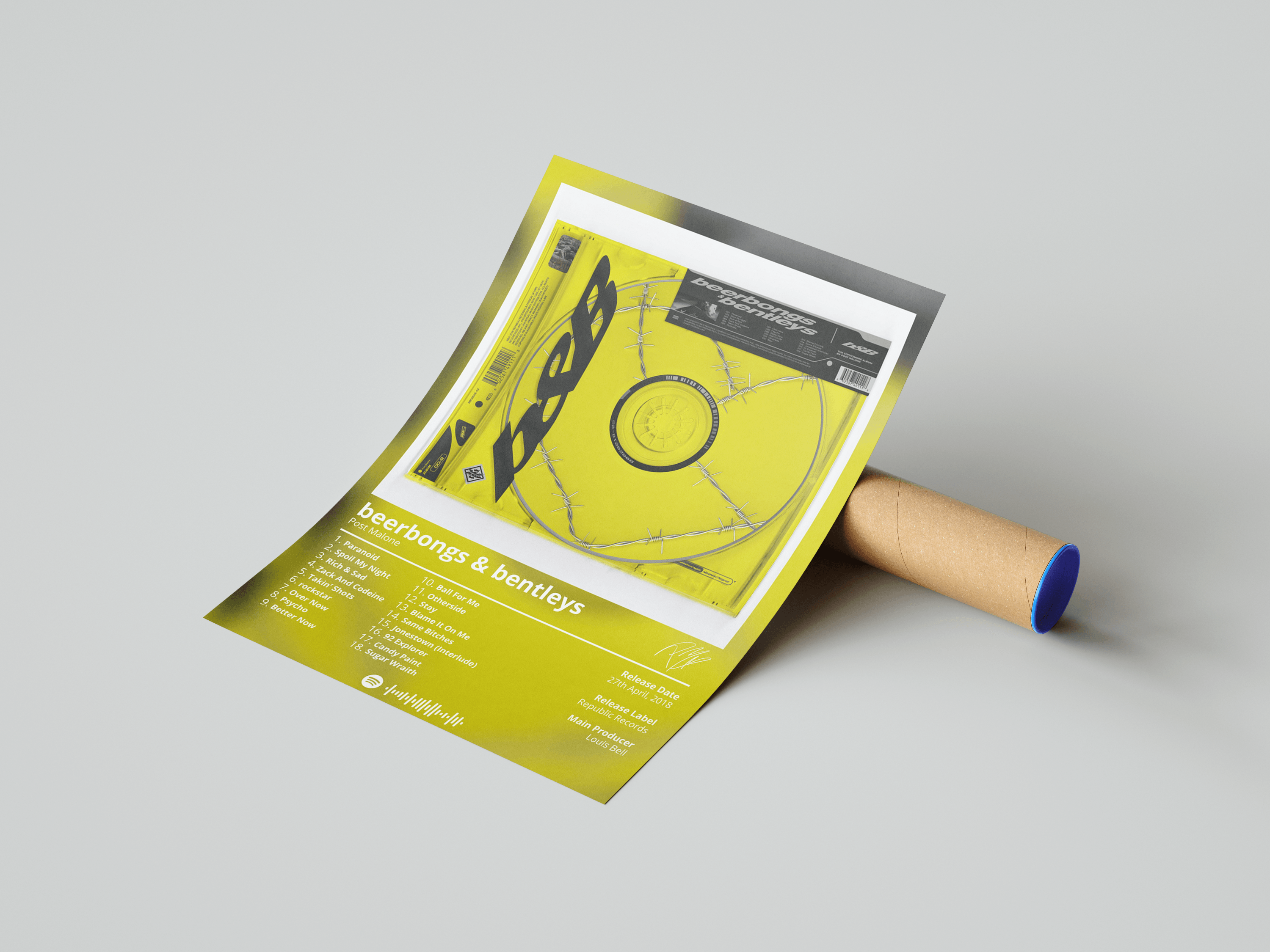 Post Malone 'Beerbongs & Bentleys' Album Poster | Hype Posters