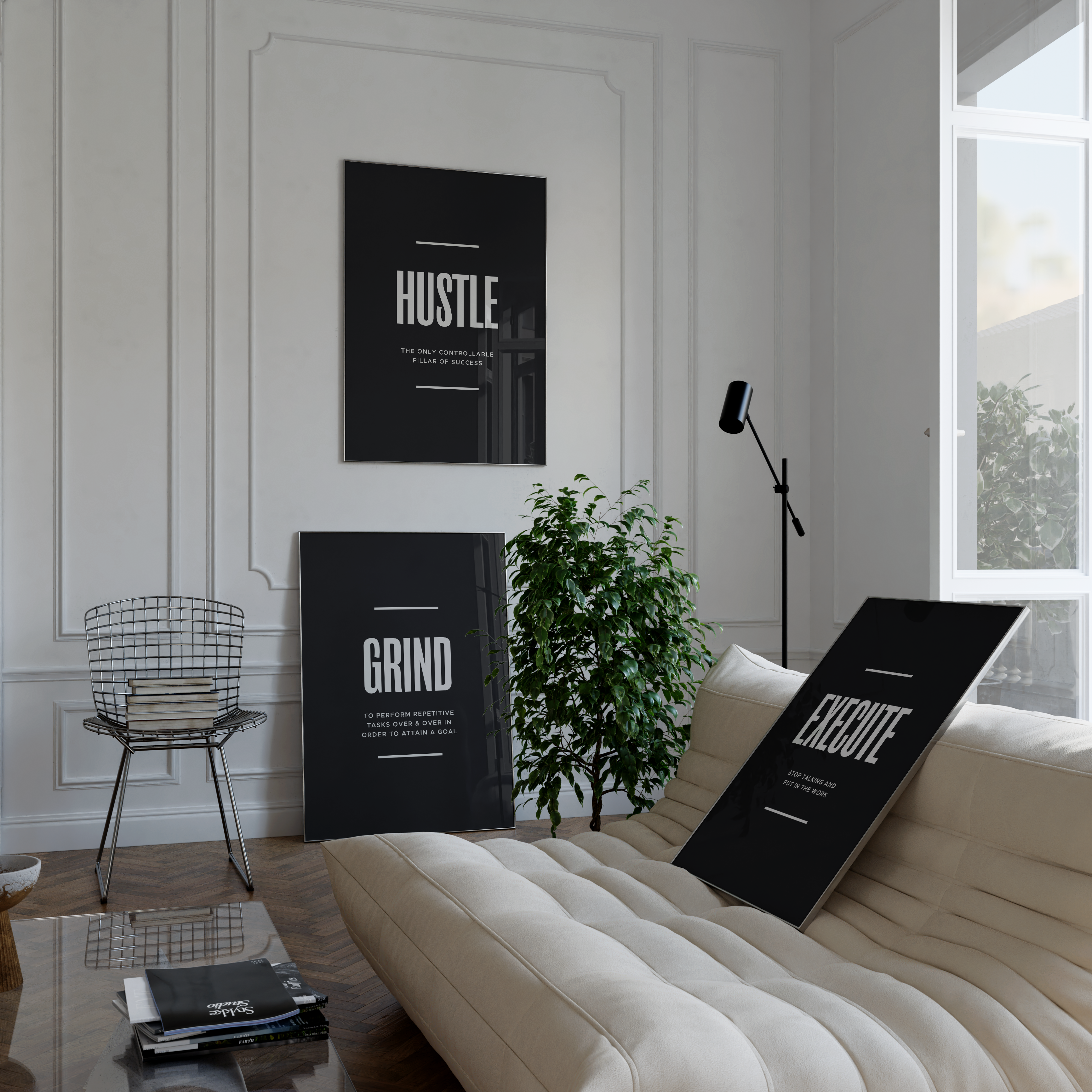 Hustle Grind Execute Motivational Poster Set | Hype Posters