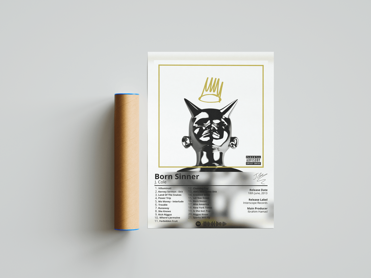 J Cole 'Born Sinner' Album Poster - Posters, Prints & Wall Art | HYPE Posters
