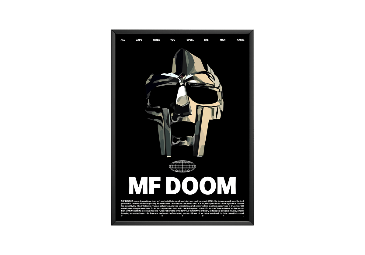 MF Doom 'Masked Villain' B&W Poster - Posters, Prints & Wall Art | HYPE Posters