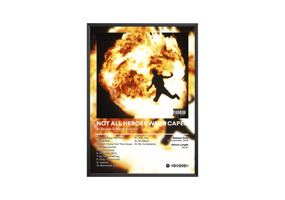 21 Savage 'NOT ALL HEROES WEAR CAPES' Album Poster - Posters, Prints & Wall Art | HYPE Posters