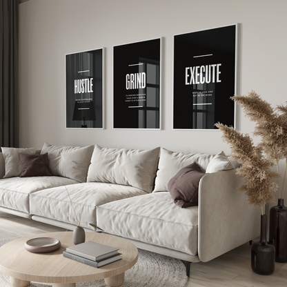Hustle Grind Execute Motivational Poster Set | Hype Posters