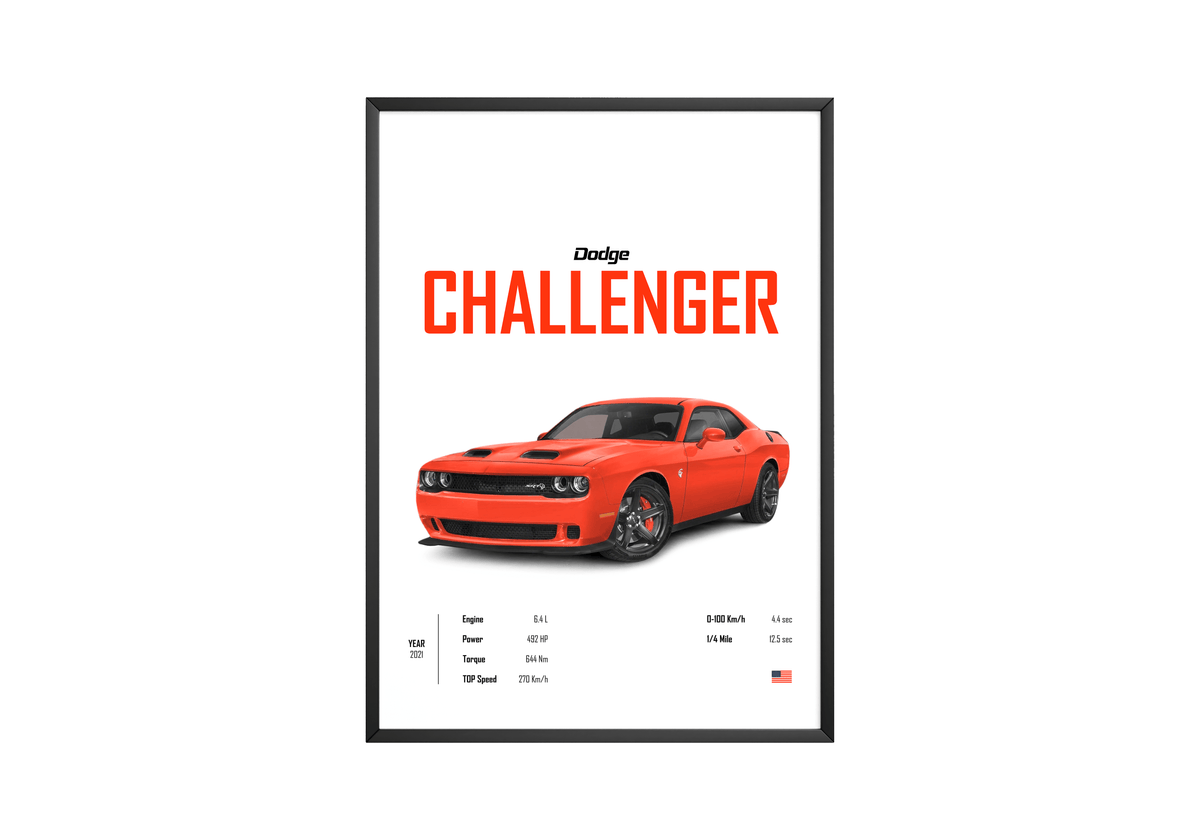 Dodge Challenger 'CORE' Car Poster - Posters, Prints & Wall Art | HYPE Posters