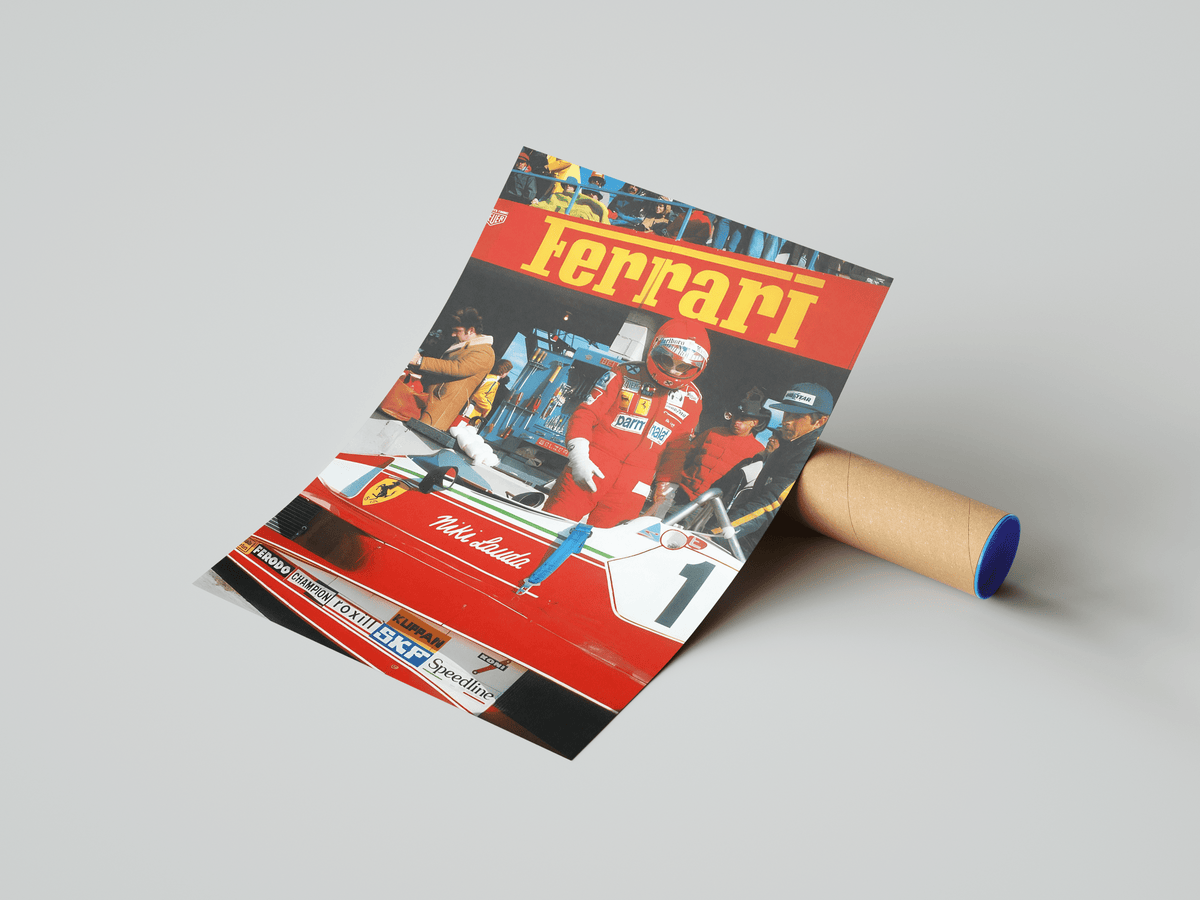 Ferrari Lauda F1 Vintage Poster - Posters, Prints & Wall Art | HYPE Posters