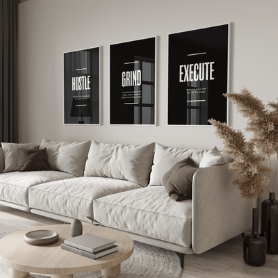 Hustle Grind Execute Motivational Poster Set - Posters, Prints & Wall Art | HYPE Posters