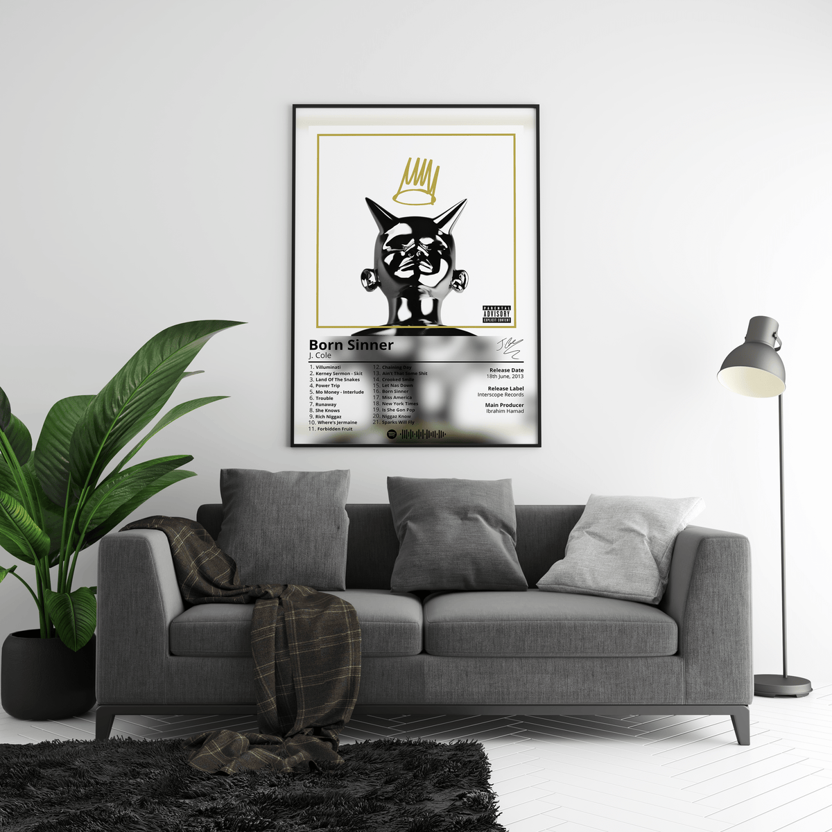 J Cole 'Born Sinner' Album Poster - Posters, Prints & Wall Art | HYPE Posters