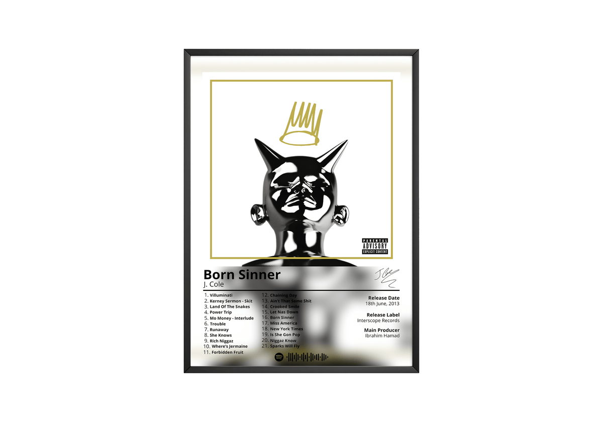 J Cole 'Born Sinner' Album Poster - Posters, Prints & Wall Art | HYPE Posters